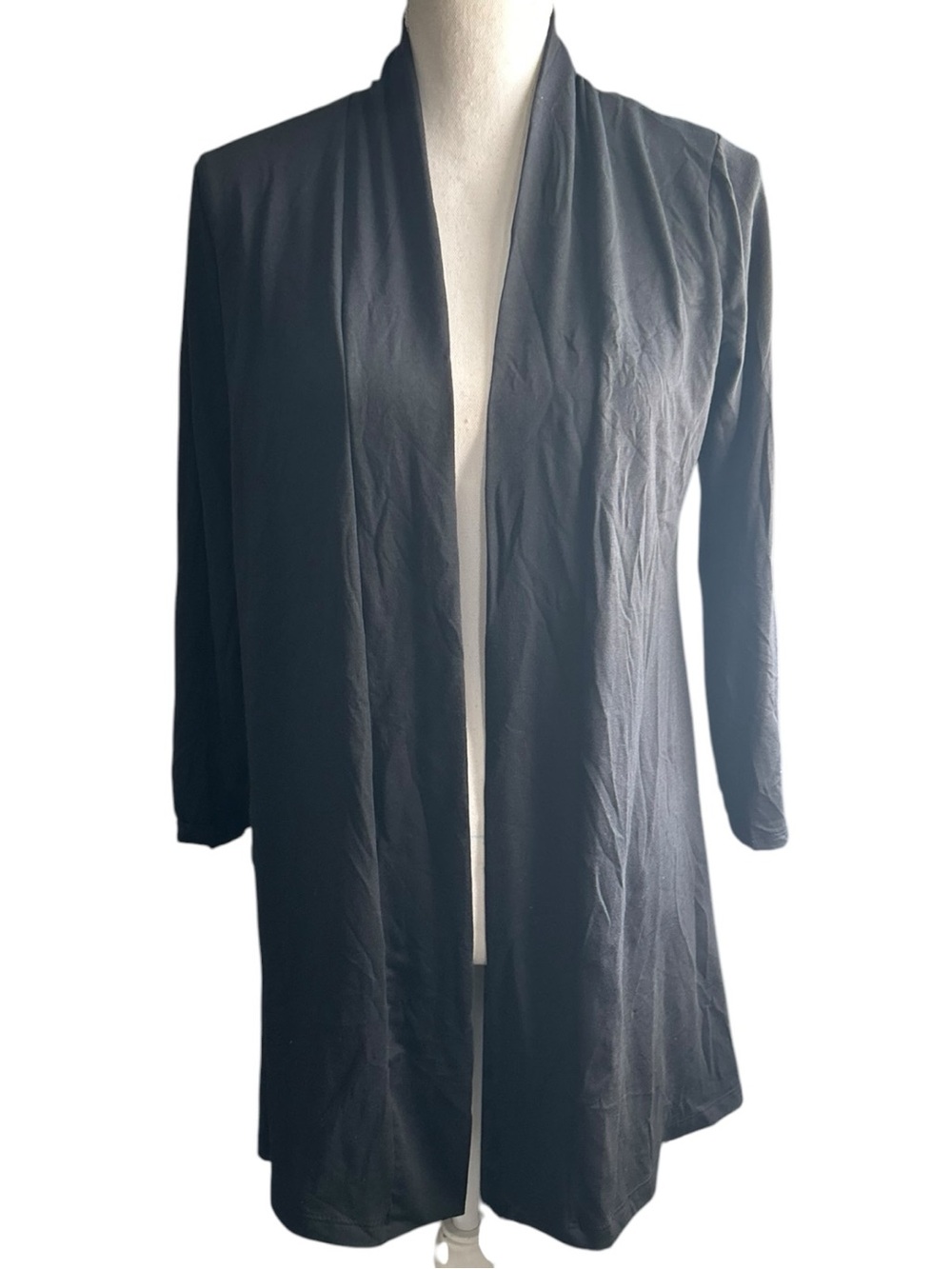 NY Collection Black Open Drape Short Sleeve Cardigan